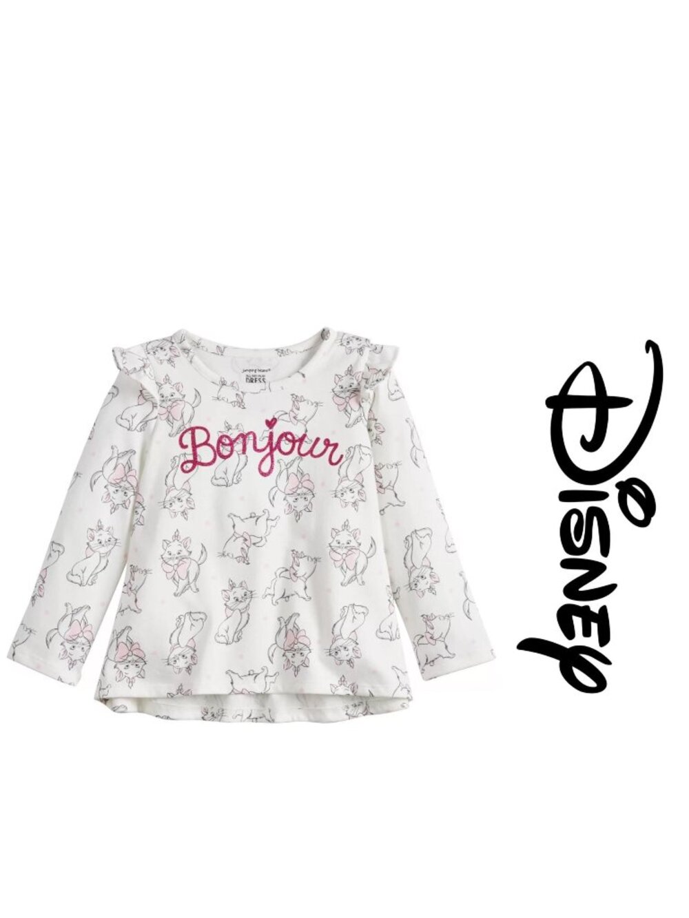 Disney X Jumping Beans | Aristocats Marie "Bonjour" Ruffle Tee | Size 3T